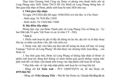 THÔNG BÁO TIẾP NHẬN SỔ ĐOÀN VIÊN, PHIẾU SINH HOẠT HÈ NĂM 2026