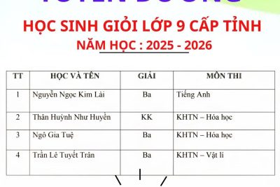 Tuyên dương các bạn học sinh lớp 9 đã đạt thành tích trong kỳ thi “Học sinh giỏi cấp tỉnh” năm học 2025 – 2026